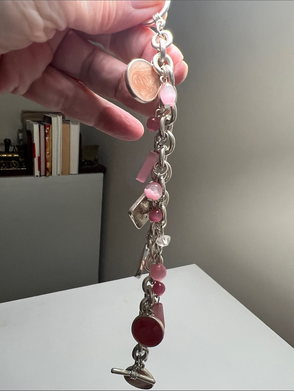 Pretty In Pink Glass Charm Toggle Bracelet - Heirloom Estate